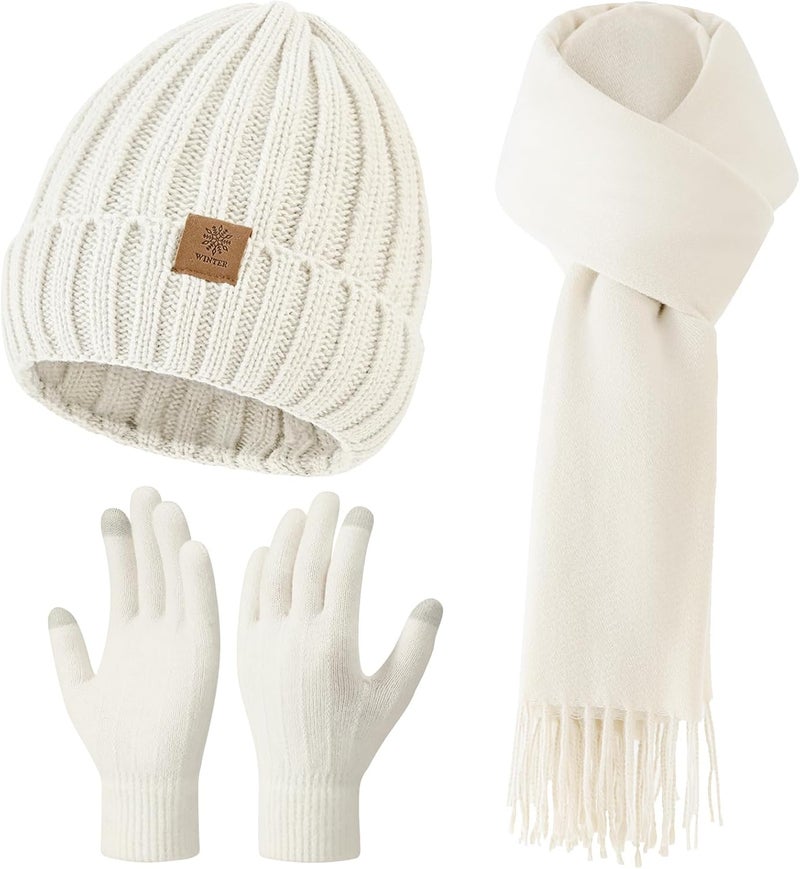 Premillow Women Winter Hat Beanie+Long Scarf+Touch Screen Gloves Set, Warm Clothes Set with Knit Fleece Lined for Women/Men Winter - Image 1